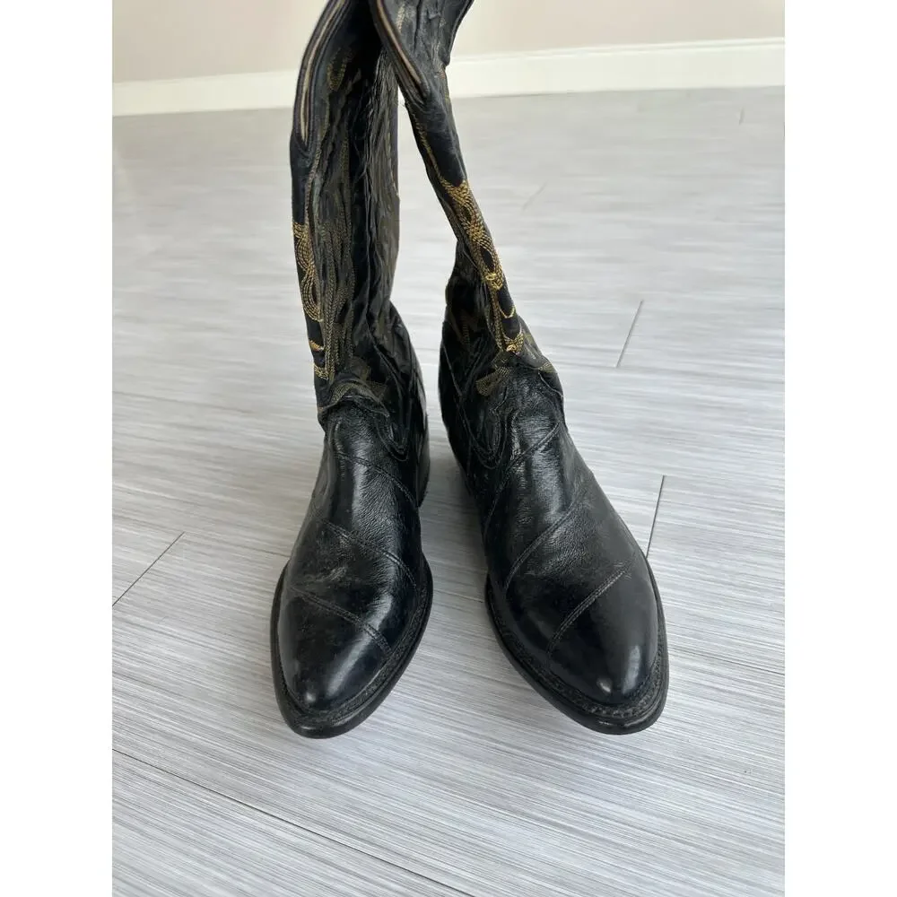 Vaquero Western Made in Mexico Leather Gold Stitching Cowboy Boots Sz 6 1/2